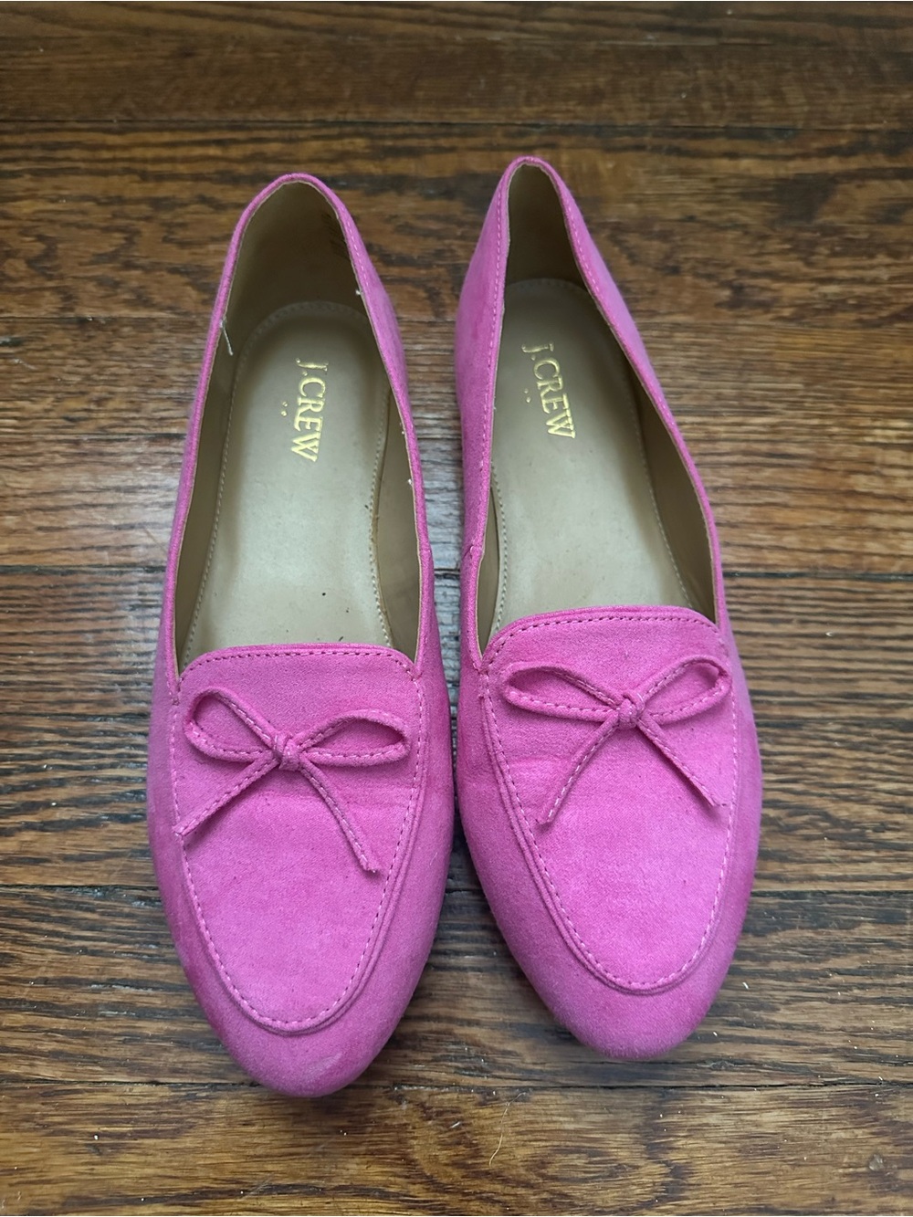 J. Crew Pink Suede Bow Loafers